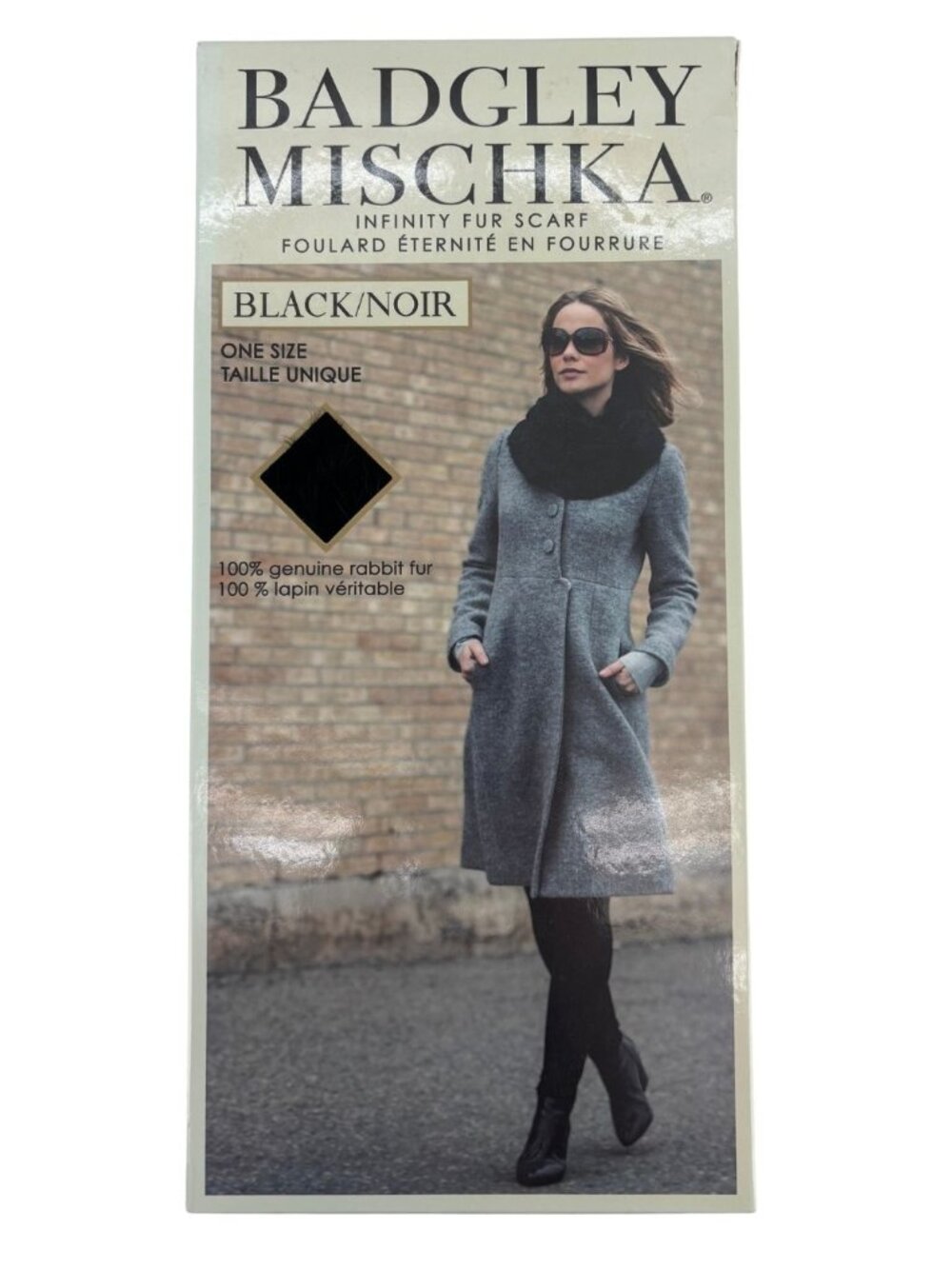 Badgley Mischka Ladies Infinity Scarf | 100% Rabbit Fur | Black | One Size **NEW